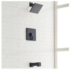 Allen + roth Veda Matte Black 1-handle Single function 6-in Square Bathtub and shower Faucet with Valve