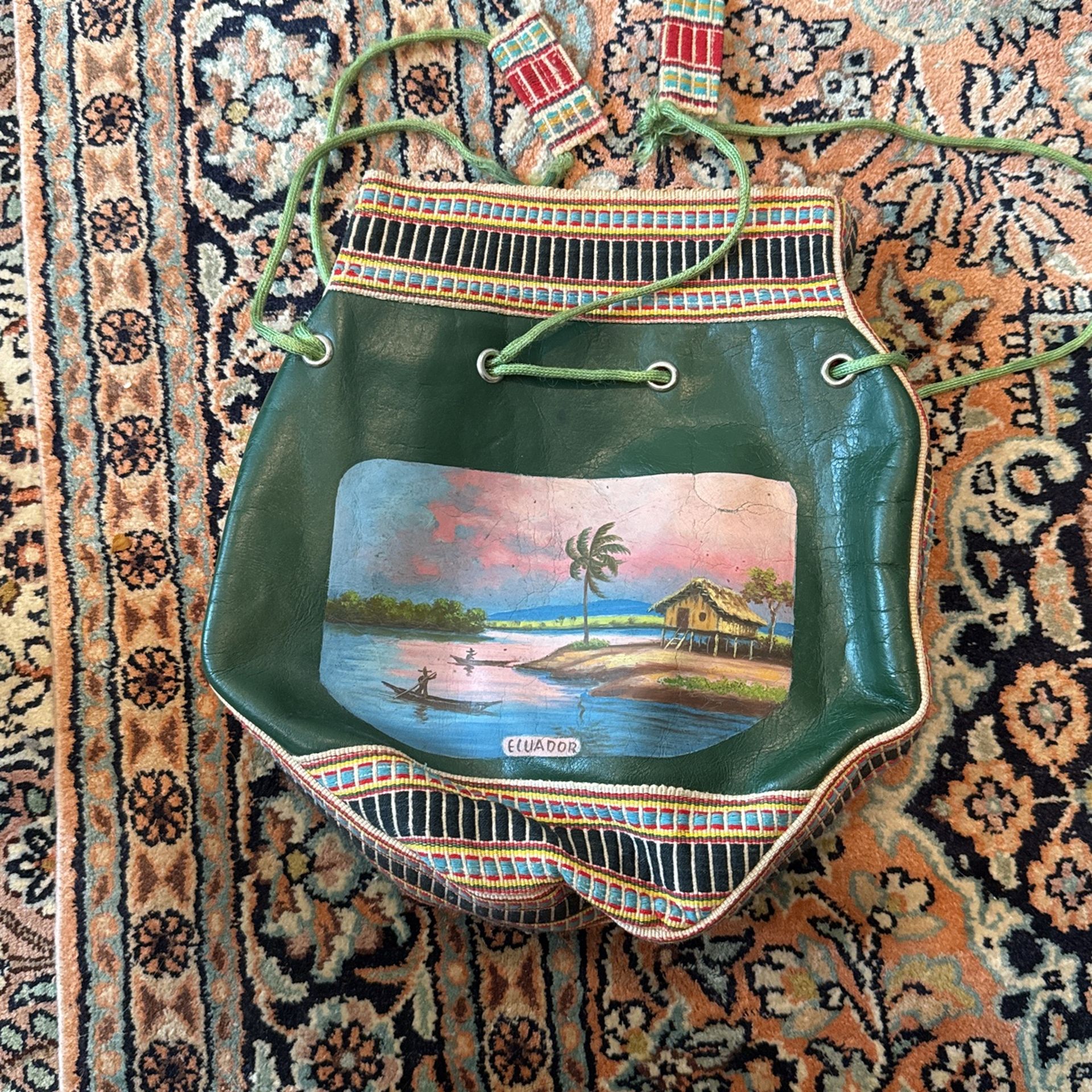 Vintage Ecuador Bag Hand Painted Hand Stitched