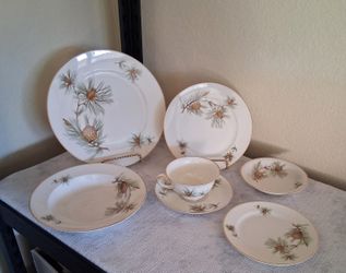 92 pc China Dish Set Rosenthal PINE NEEDLES Aida Gold Trim Germany 1960's