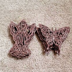 NEW Brown Gold Glitter Angel & Butterfly Christmass Holiday Ornaments