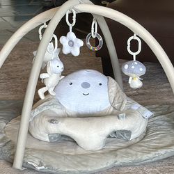 Baby play mat, seat, tummy time, grey soft velour fabric - Like New!