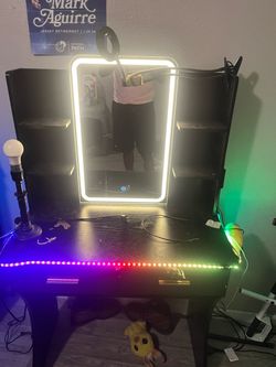 Black Vanity Desk with LED Mirror
