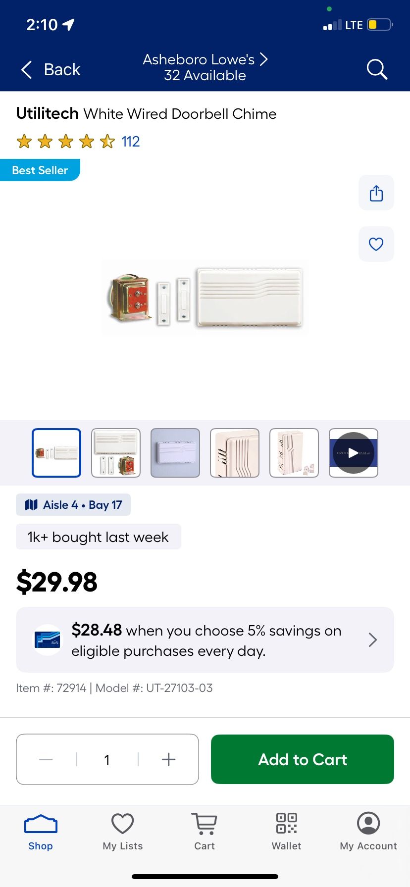 Utilitech White Wired Doorbell Chime