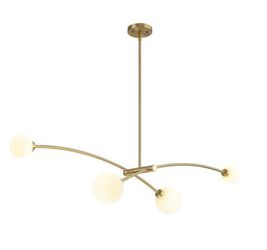Cavitt 4-Light Brushed Brass Modern Sputnik Linear Long Strip Globe Pendant Island Light with Frosted Opal Glass Shade