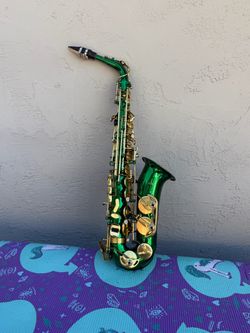Green Alto Saxophone with Gold Keys