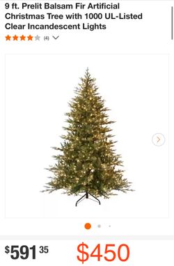 9 ft. Prelit Balsam Fir Artificial Christmas Tree with 1000 UL-Listed Clear Incandescent Lights