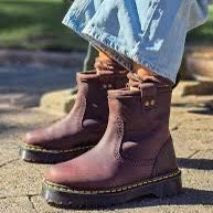 NEW Dr Marten ANISTONE LO LEATHER BIKER BOOTS, Dark Brown, Sz 8 Women