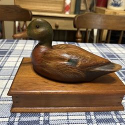 Vintage Hand Carved Wooden Duck Decoy Trinket Box
