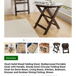 Vlush Solid Wood Folding Stool, Rubberwood Portable Chair with Handle, Sturdy Semi-Circular Folding Stool Chair for Dorm Room, Living Room, Kitchen, B