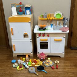 Hape Gourmet Wooden Play Kitchen and Refrigerator Set- Includes all Accessories Shown 