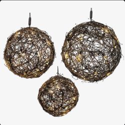 Brand New One Allium Way® 60Lt LED Warm White 3Pc Rattan Ball Set