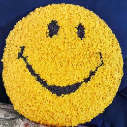 1970s Huge 13.5" D MID CENTURY yellow Smiley Face Popcorn Plastic Wall Hanging