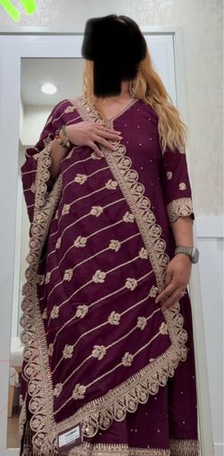 Kurta Set Embroidery Work Anarkali Kurta Pant Set With Dupatta. Size M-L