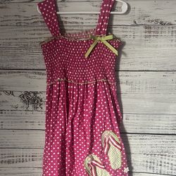 Bonnie Jean Pink Polka Dot Dress with flip flops size 6x