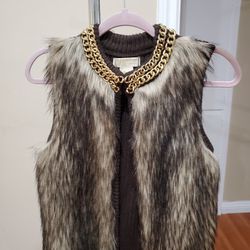 Michael Kors Chocolate Faux Fur Vest, Petite/Small 