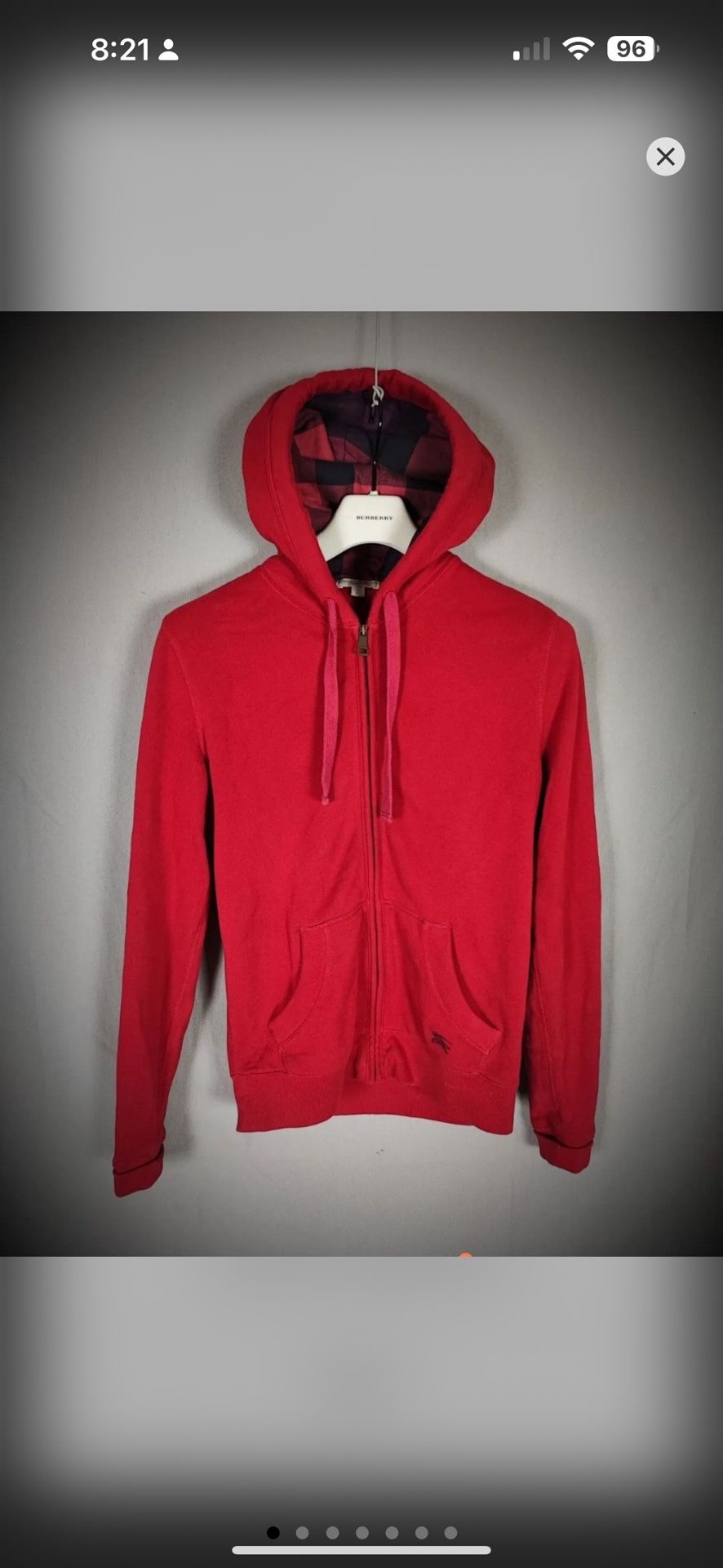 Red Burberry zip up hoodie