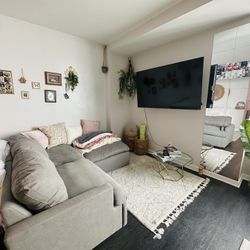 3-Piece Gray Cloud Couch + Pillows + Blankets 