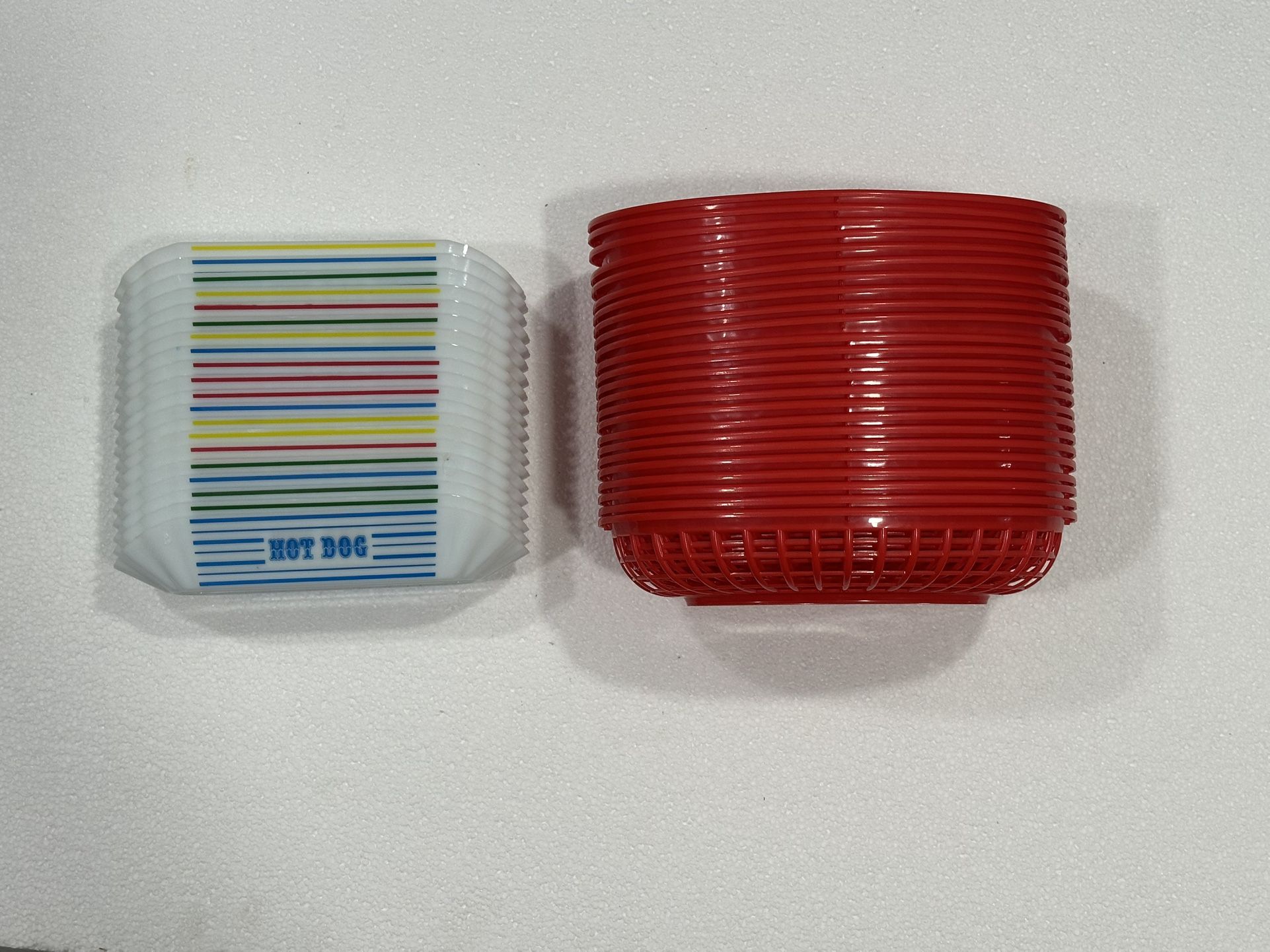 Hot Dog Trays & Red Plastic Fries Fast Food Baskets Set of 20 each