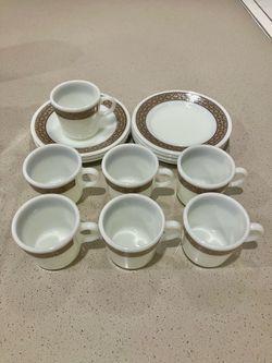 Vintage PYREX Copper Filigree Coffee Cups & Saucers – 14-Piece Set