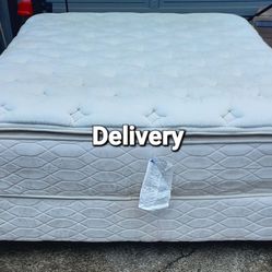 Queen Pillow Top Memory Foam Hybrid Mattress And Box Springs With Metal Frame 