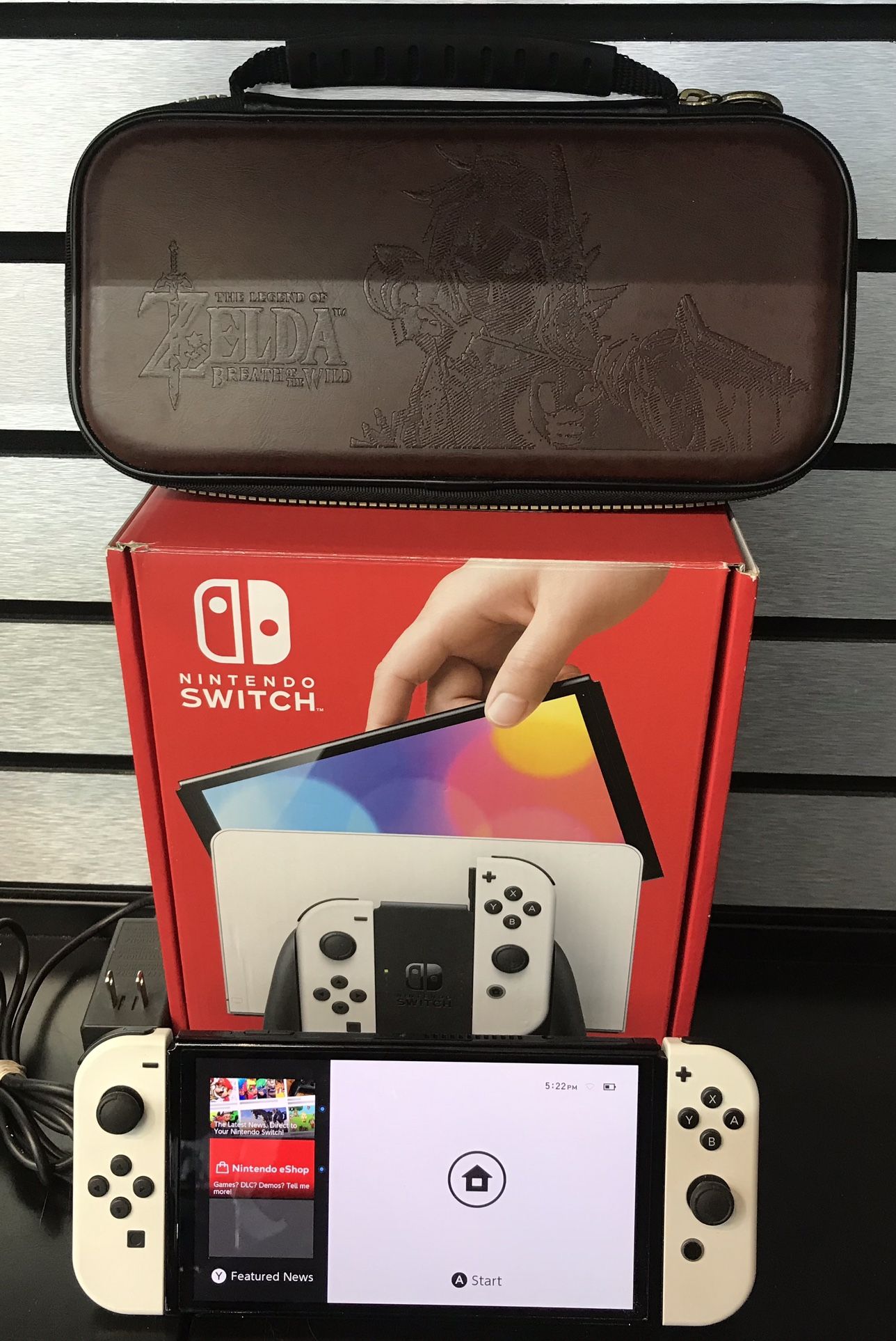 MINT!!! Nintendo Switch Oled Model HEG-001 Complete In The Box 128GB SD Card And With LeatherZelda Case Bundle