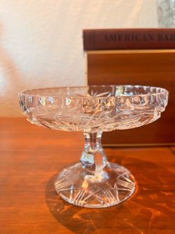 Vintage Bohemian Czech Queen’s Lace Cut Crystal Pedestal Compote 6” x 4.25
