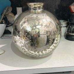 Large Mercury Glass Etched Vase