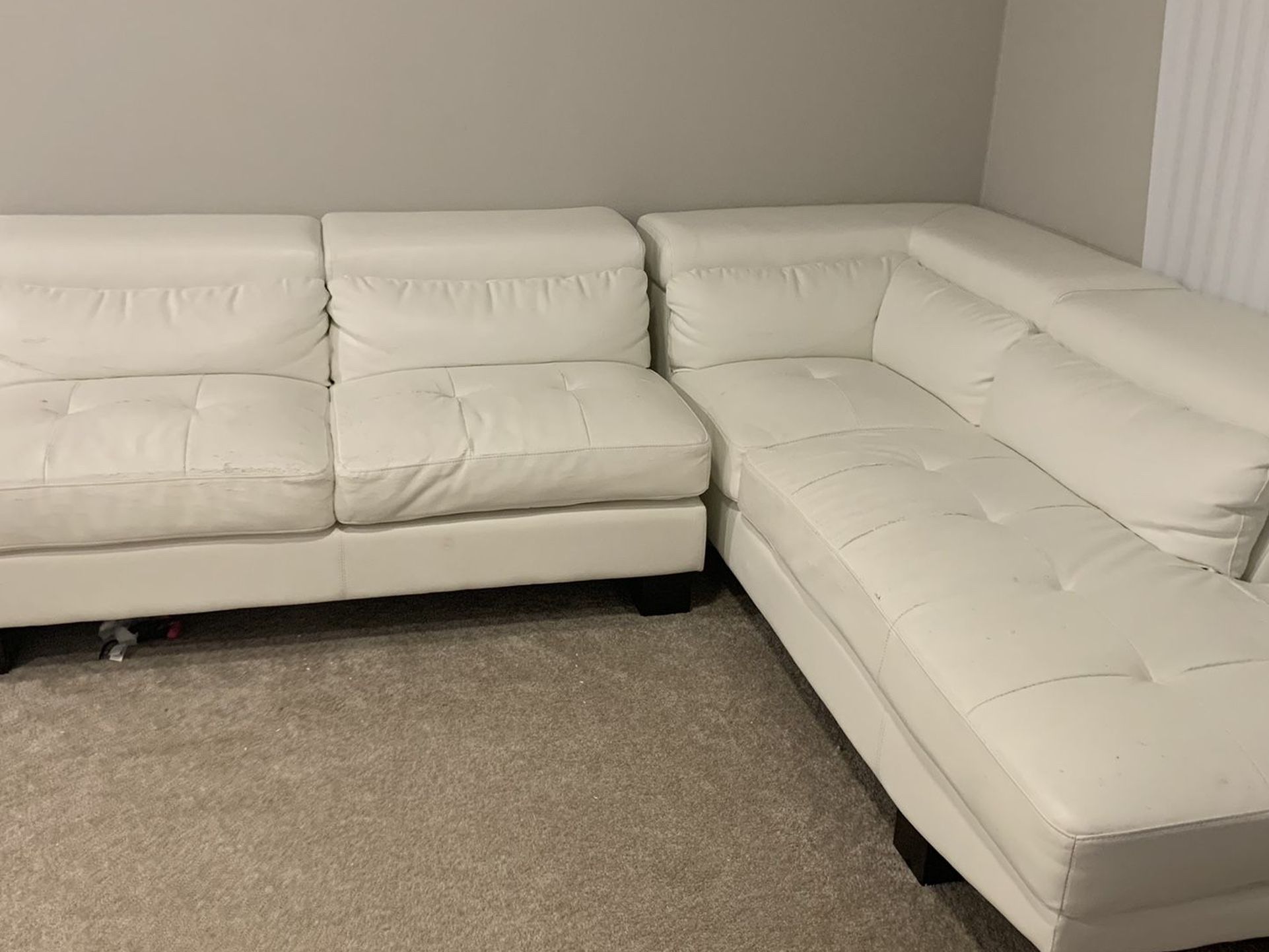 White Leather L Sofa