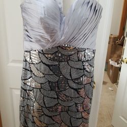 Silver And Black Long Sequined Dress Strapless Size 4 And 12