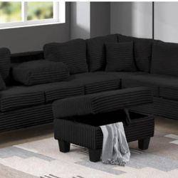 Cozy Corduroy Sectional – now with a FREE Storage Ottoman!