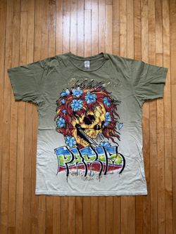 VTG Y2K Ed Hardy by Christian Audigier Shirt Mens Olive Green Paris Skull Sz. L