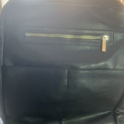 Black Leather Mominside Back Bag With Multiple Pockets and Insulation.