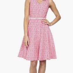 Calvin Klein Sleeveless V Neck Printed Fit and Flare Dress