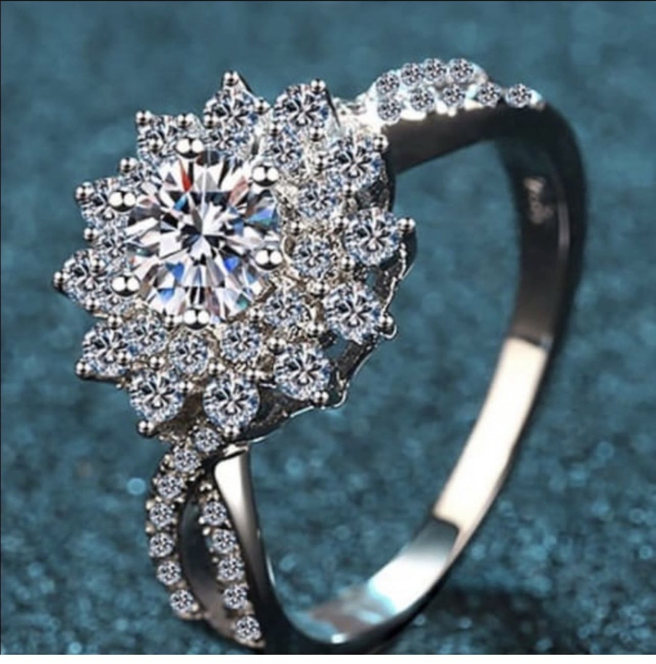 Wedding Sterling Silver 925 Flower Moissanite Ring Size 7, 7.5 & 8.5