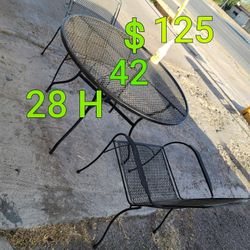 Metal Patio Table & 2 Chairs Good Condition 