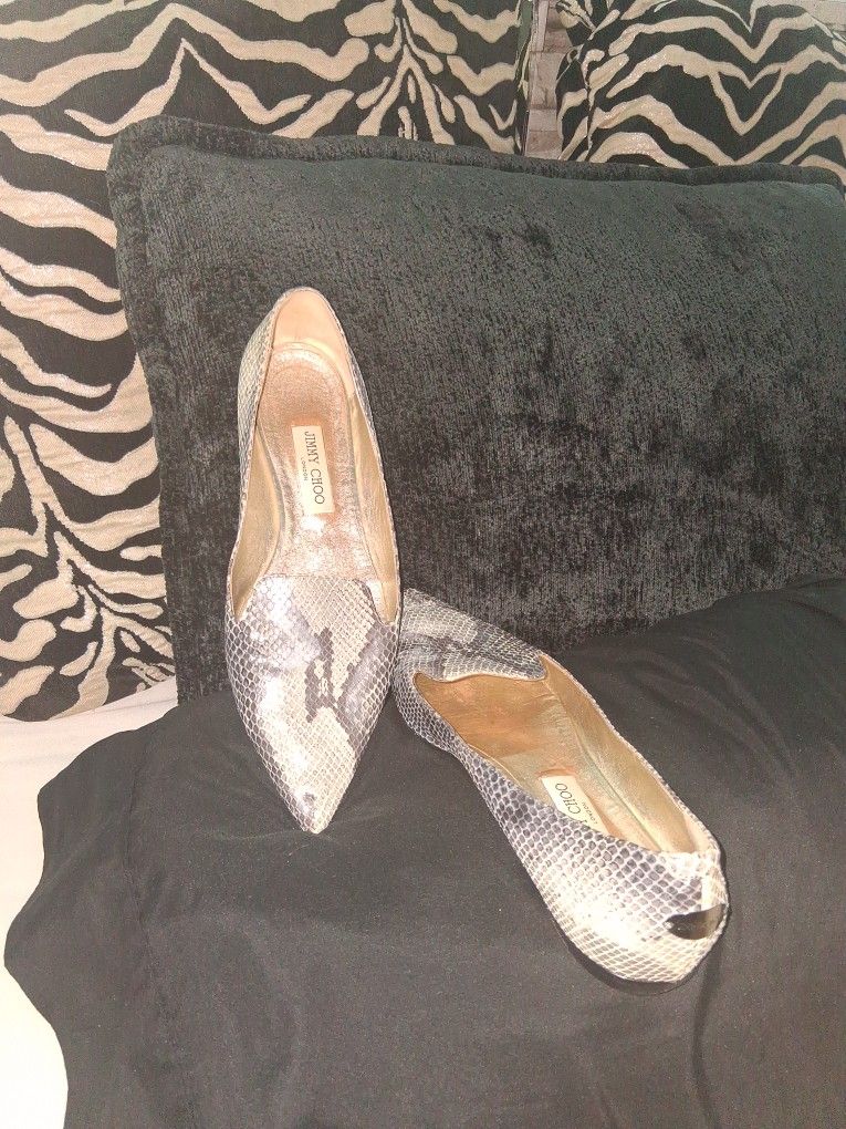 Jimmy Choo Python Snakeskin Pointed Flats