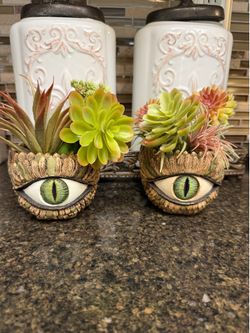 Boho spiritual eye vase Succulents not included (1) $12  3 1/2 tall 4 wide. Pickup near Rosedale hwy and Allen rd