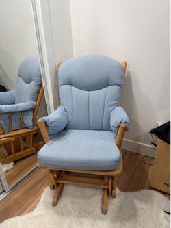Wooden Glider Rosking Chair with Blue cushions