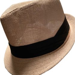 Beige Fedora With Black Hat Band