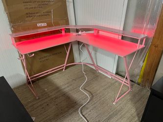 PINK LED L shaped Gaming desk