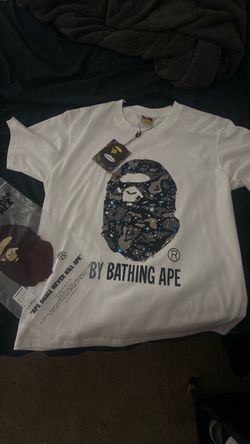 black white and blue galaxy bape shirt