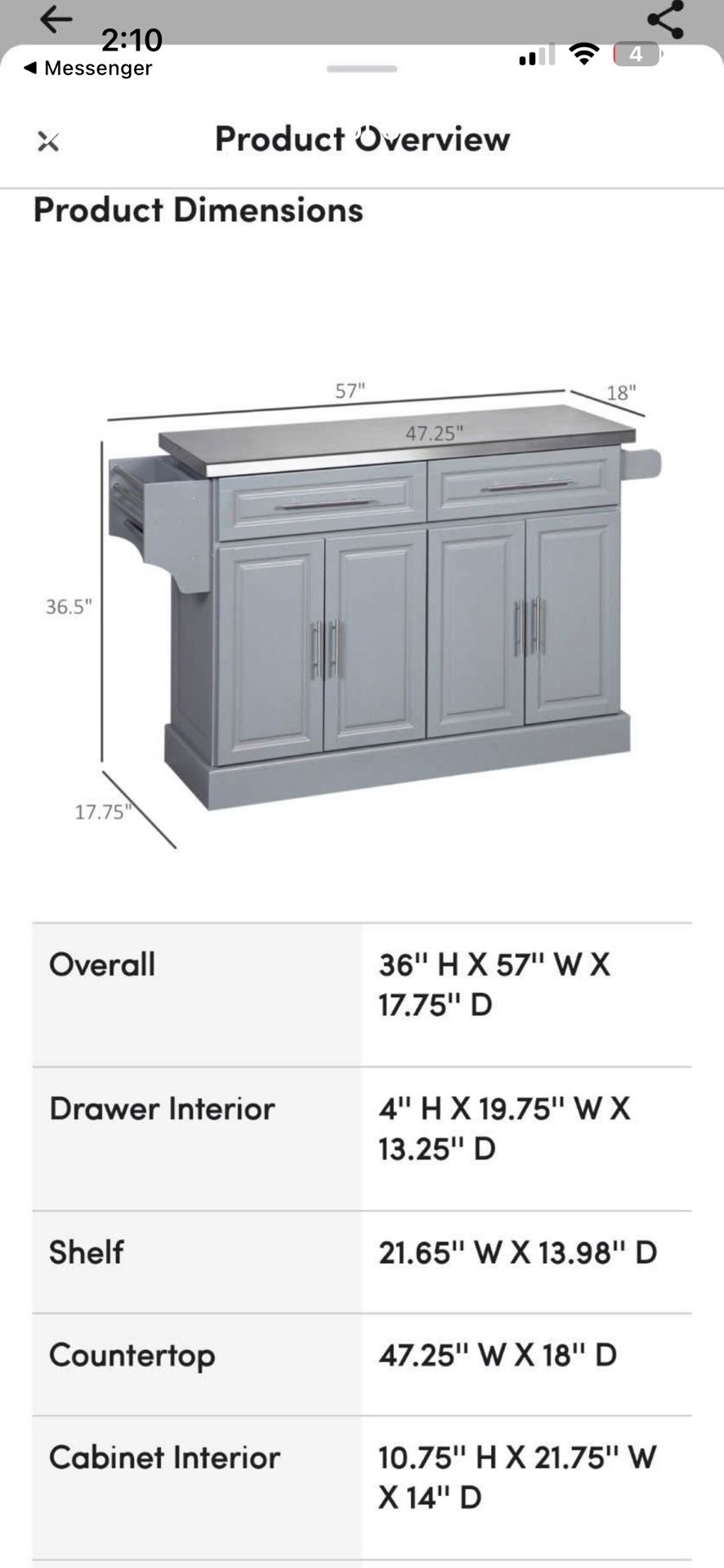 Rolling cart Island With Stainless Steel Top