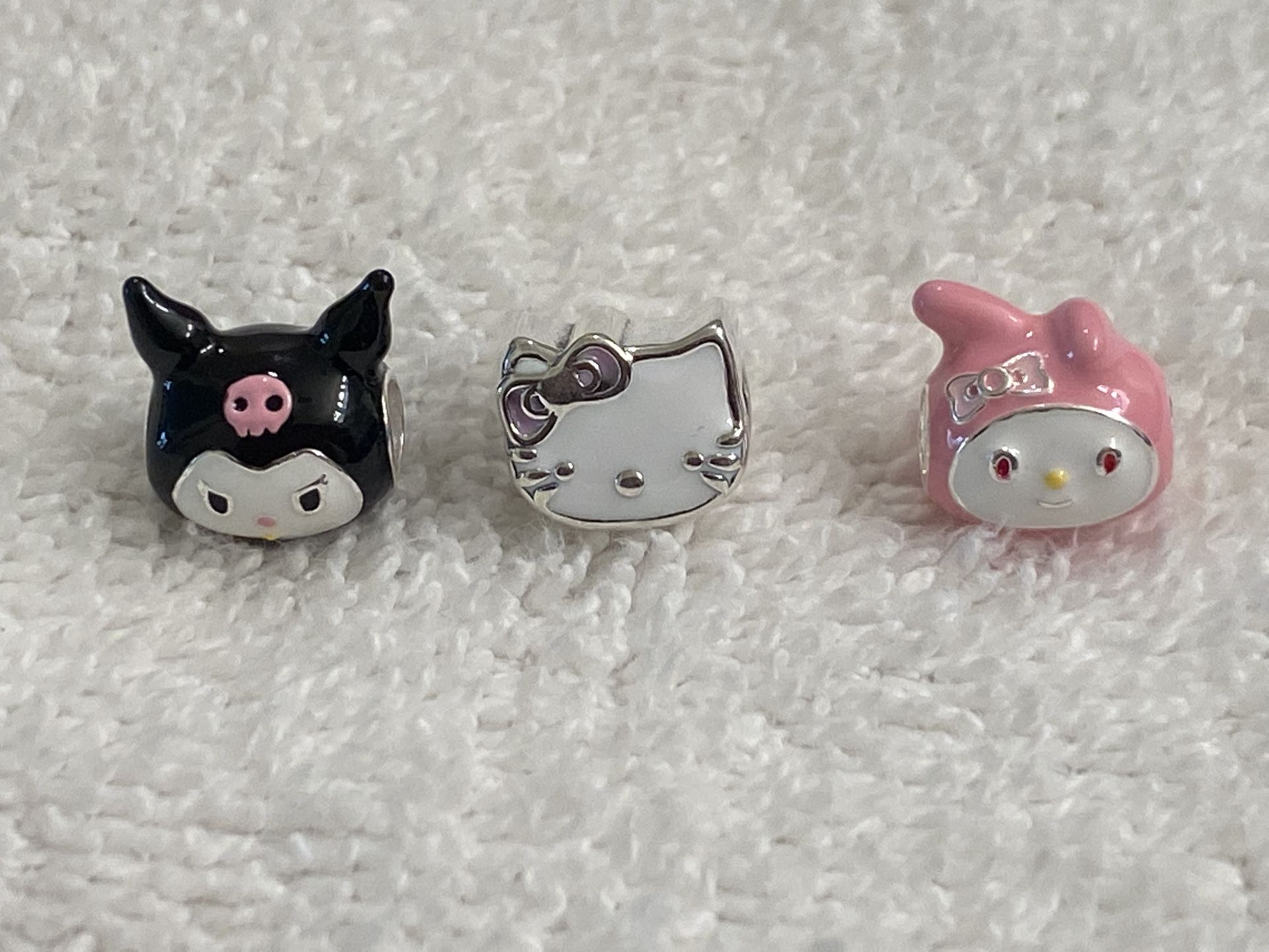 Hello Kitty And Friends 925 Sterling Silver 3pc Charm Set: Hello Kitty, MyMelody, Kuromi