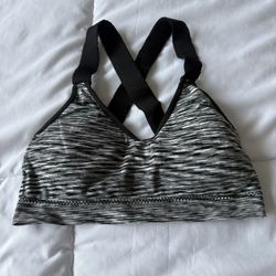 Strappy Crisscross Back Sports Bra – Black & Gray Space-Dye | Light–Medium Support | Worn Few Times (S)