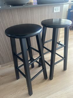 Bar Stools- Wood/Black Set Of Two