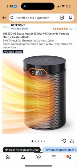 BREEZOME 1500W Portable Electric Space Heater