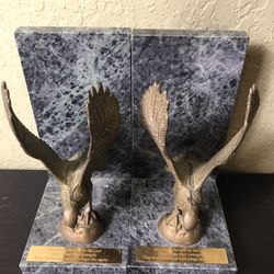 BRASS AND MARBLE RELIGIOUS EAGLE BOOKENDS
