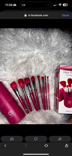 New 8 Pink Brushes With Case Holder 