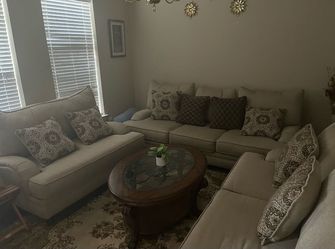 Beige Fabric Sectional Sofa with Accent Pillows