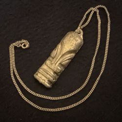 18” VINTAGE Silver Stainless Steel Chain Necklace With Antique Tribal Pendant 